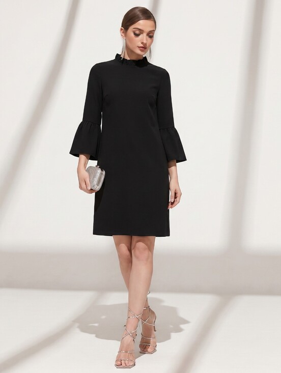 J. Crew Dresses & Skirts - J.Crew Womens Black Ruffle Neck Bell Sleeve Classic Preppy Mini Dress